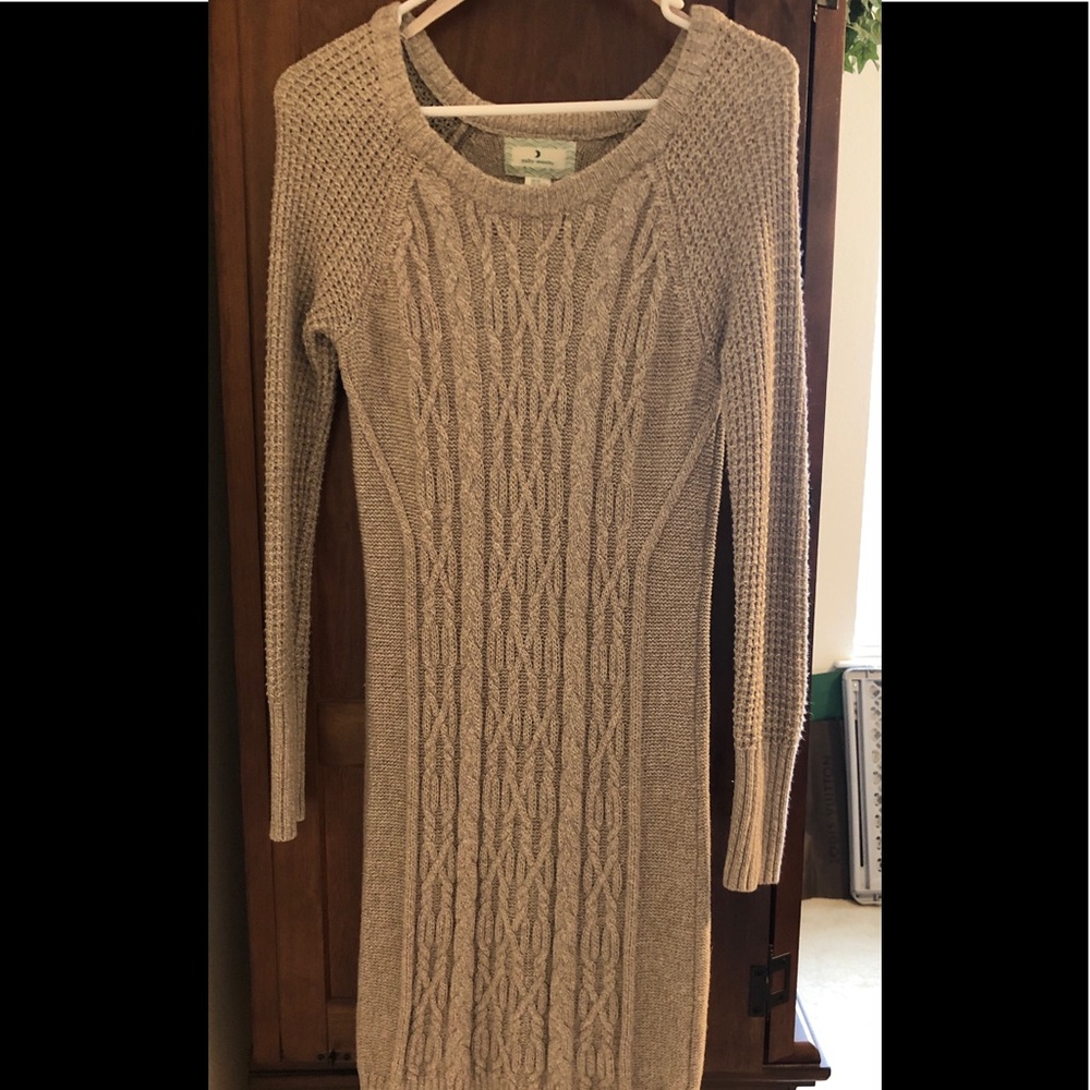 Embroidered mini cuffed sweater dress.